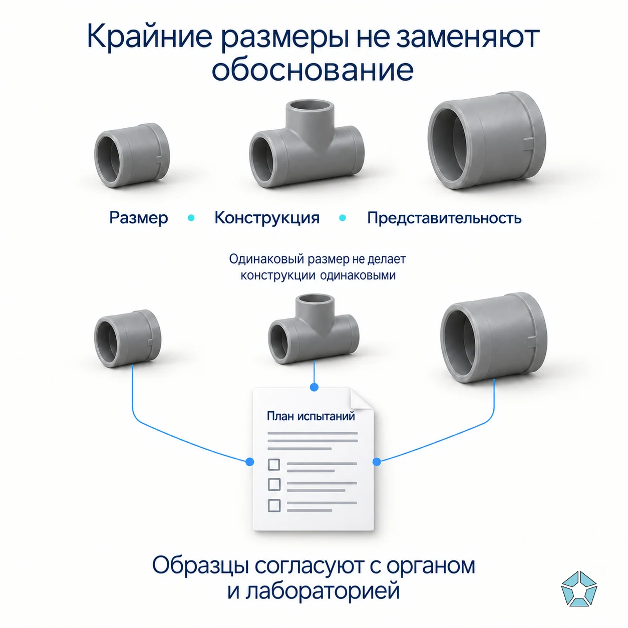 Различие размеров и конструкции при обосновании представительности образцов фитингов