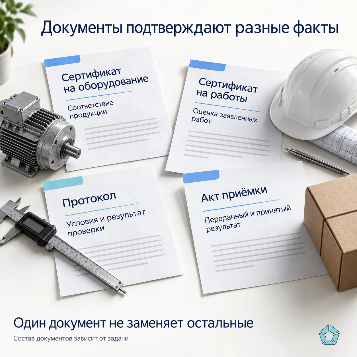 Назначение документа на оборудование, сертификата работ, протокола и акта приёмки