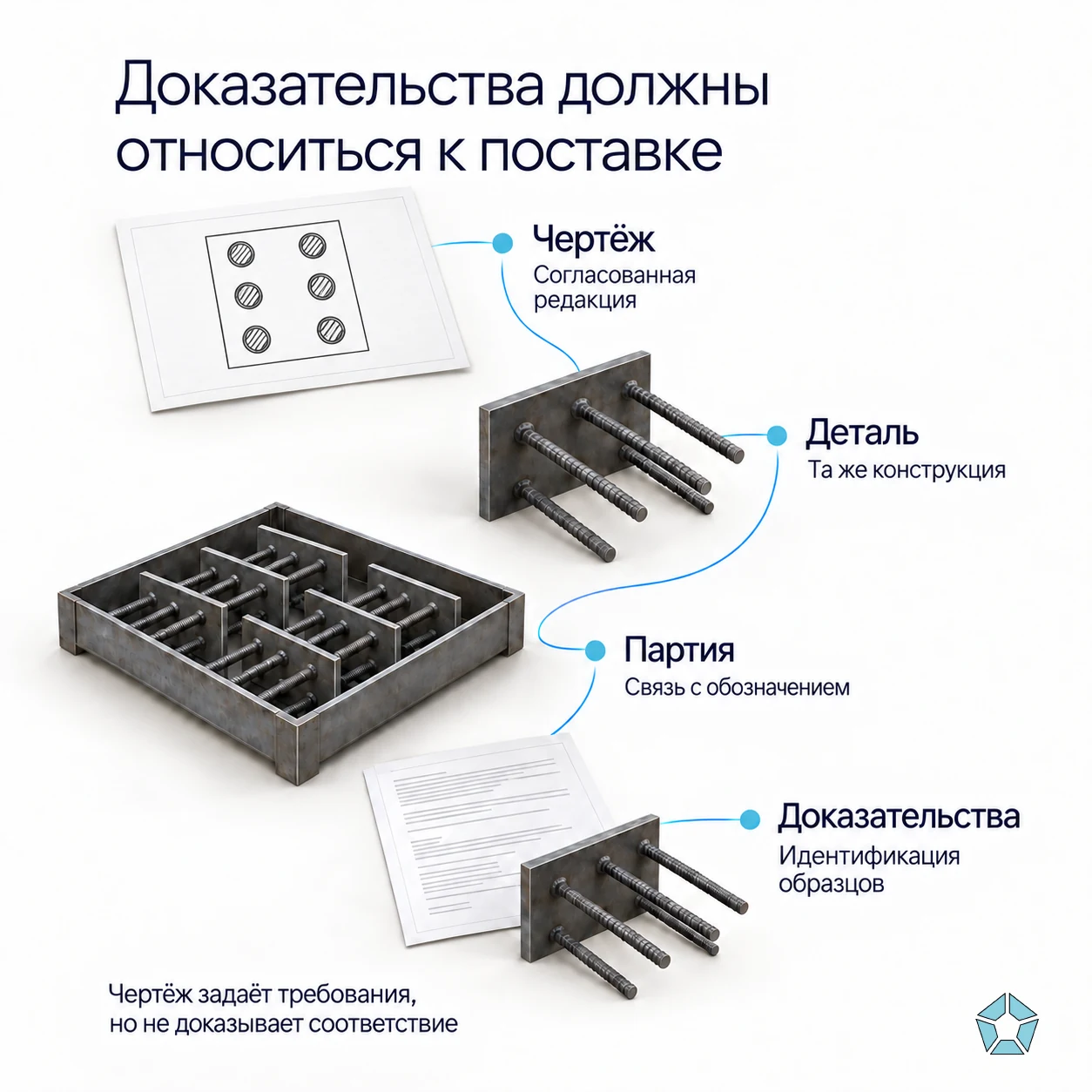 Связь согласованного чертежа, закладной детали, партии и доказательств