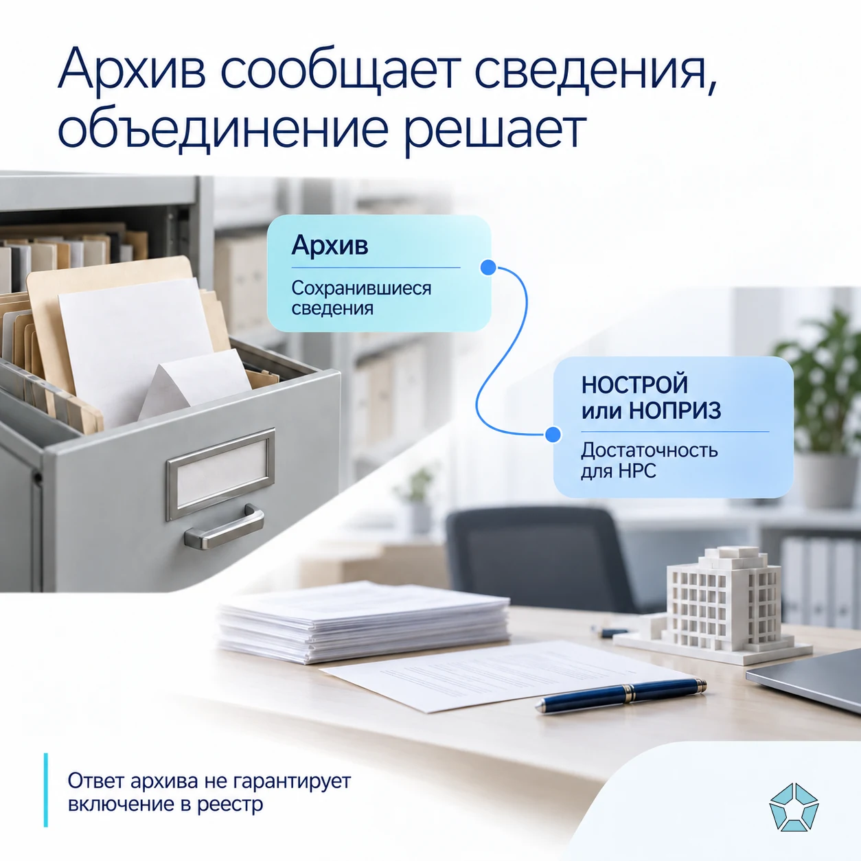 Разделение сведений архива и оценки достаточности документов в НОСТРОЙ или НОПРИЗ