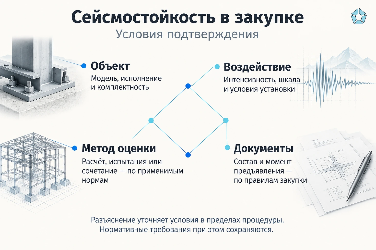 Объект, воздействие, метод оценки и документы при подтверждении сейсмостойкости в закупке