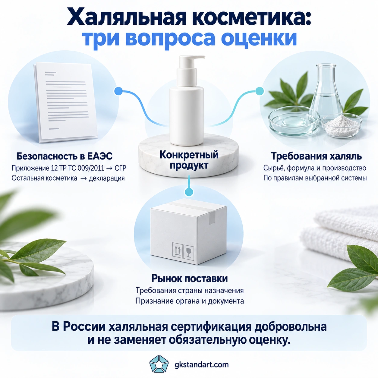 Халяльная косметика: СГР или декларация по категории, оценка сырья и производства, требования рынка поставки